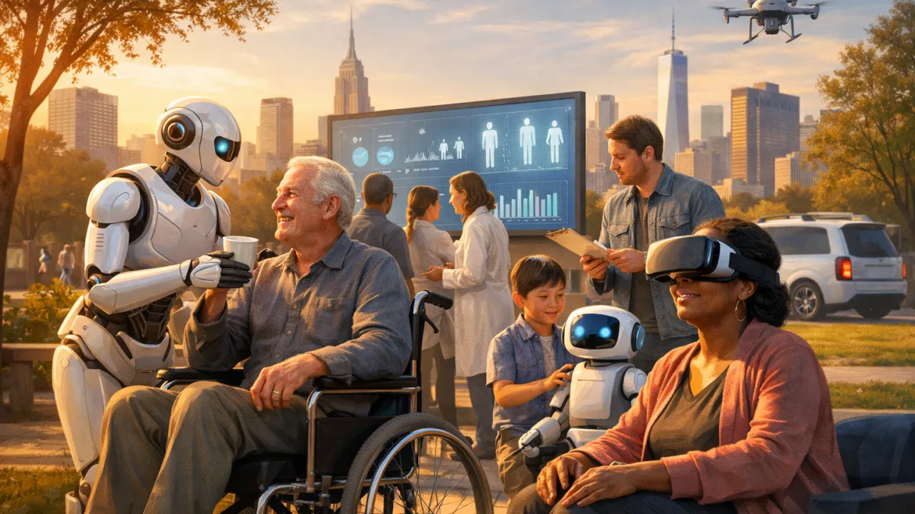 Elderly person interacting with an AI companion device in a home setting